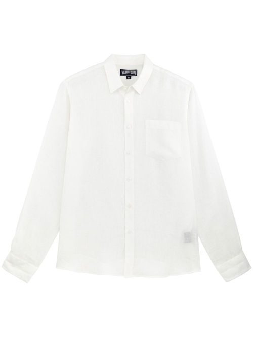 Logo-embroidered linen shirt - White