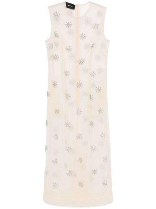 Crystal-embellished tulle midi dress - Neutrals