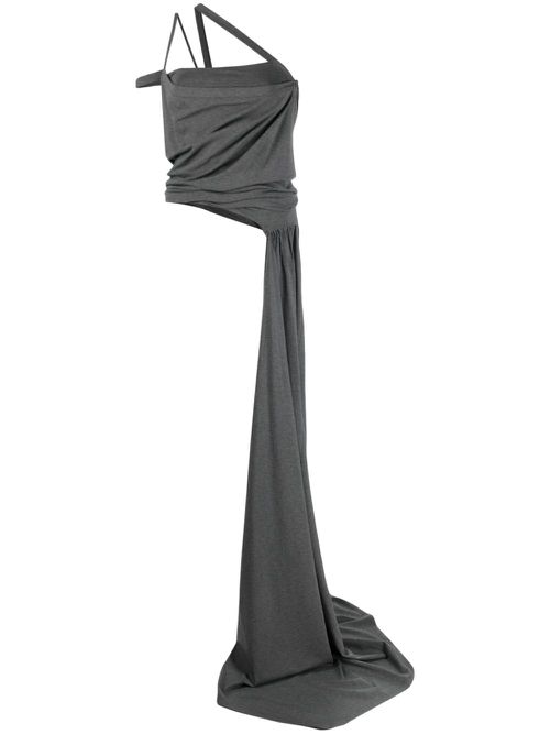 Asymmetric-neckline sash top - Grey