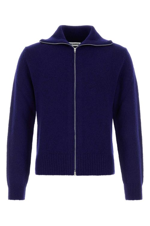 Wool-Blend Zip Cardigan — Navy