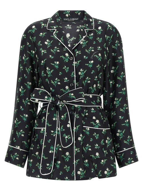 Floral-Print Silk Twill Shirt — Black