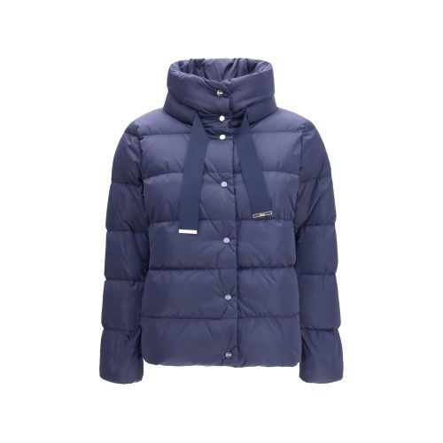 Satin Puffer Down Jacket — Navy