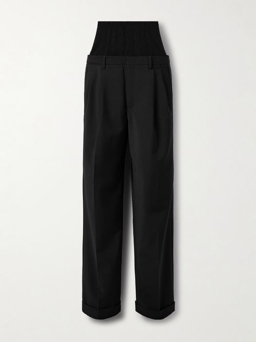 Mesh-trimmed Crepe Wide-leg Pants - Black