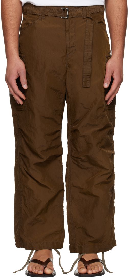 Brown Treated Nylon Twill Cargo Pants
