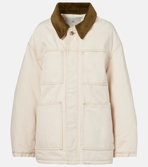 Corduroy-trimmed cotton twill field jacket