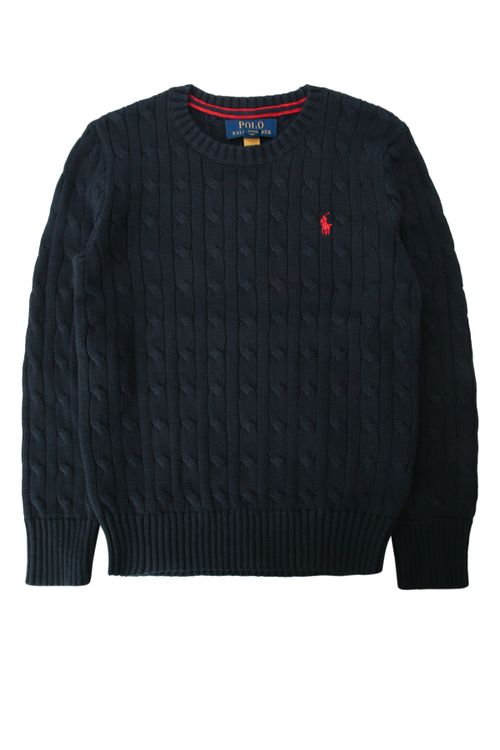 Cable-Knit Crewneck Sweater — Navy