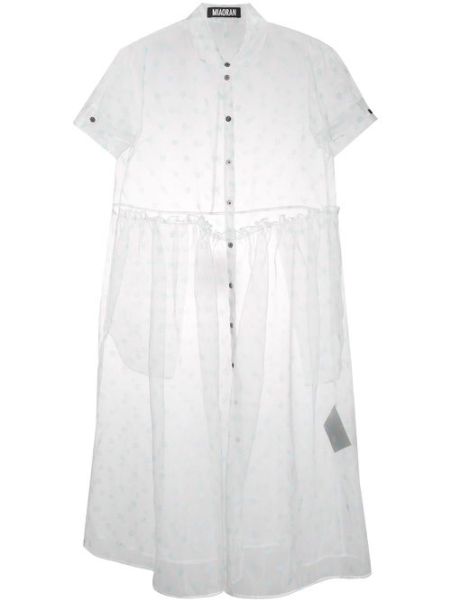 Polka-dot chiffon shirt dress - White