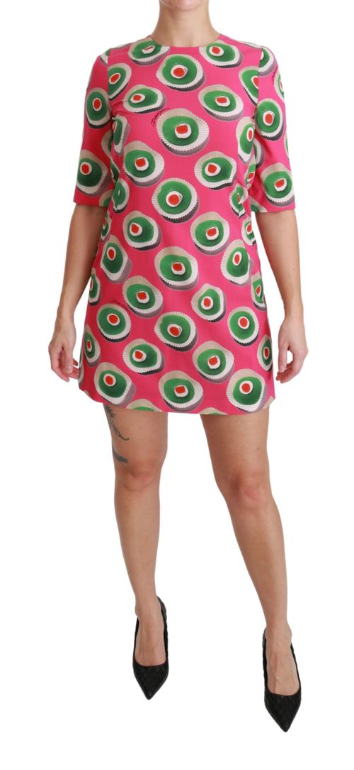 Silk Cup Cake Print Shift Dress — Pink