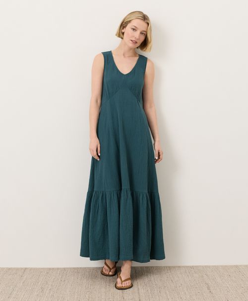 Women's Deep Aqua Coastal Double Gauze Beach To Brunch Maxi Dre