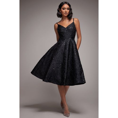 Goddiva Jacquard Sleeveless A-line Midi Dress - Black