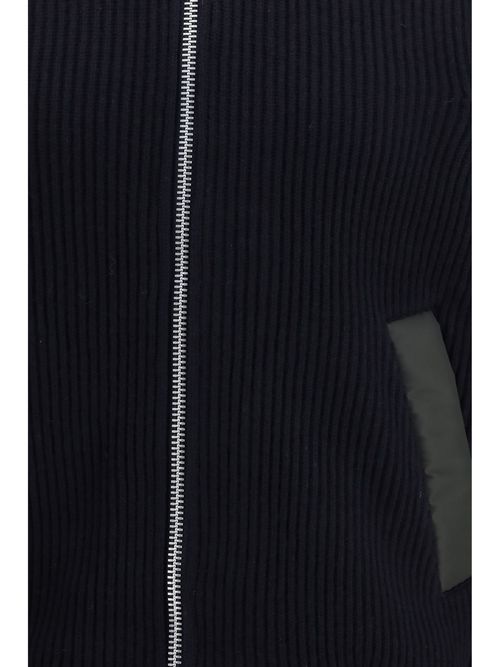 Ribbed Wool with Nylon Details Sweater — Navy