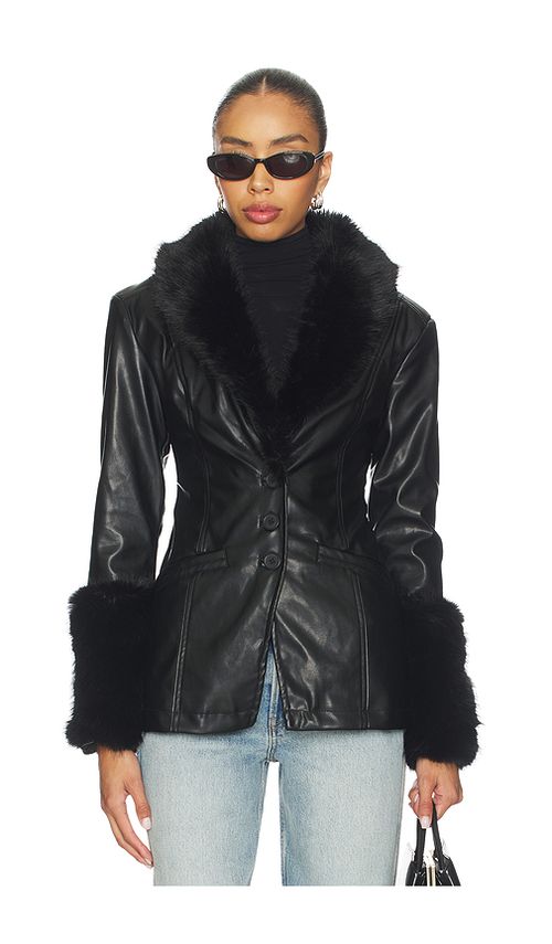 WeWoreWhat Faux Fur Collar Jacket en Black. L. Also en M