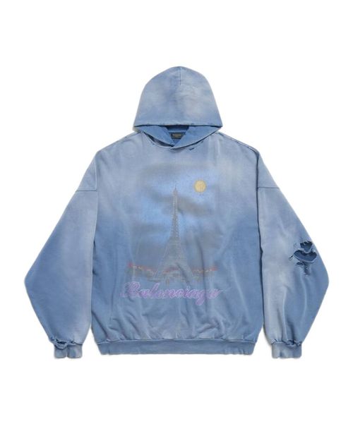 Paris Moon Hoodie Oversized in Blue