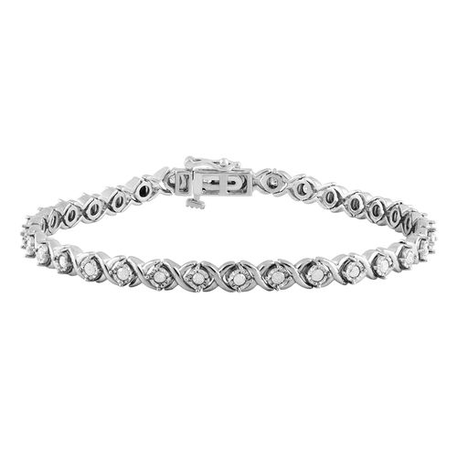 Diamond Muse Classy 1.00 Carat Real Diamond XO Bracelet Prong Set White Gold Rhodium Plated Over Sterling Silver 