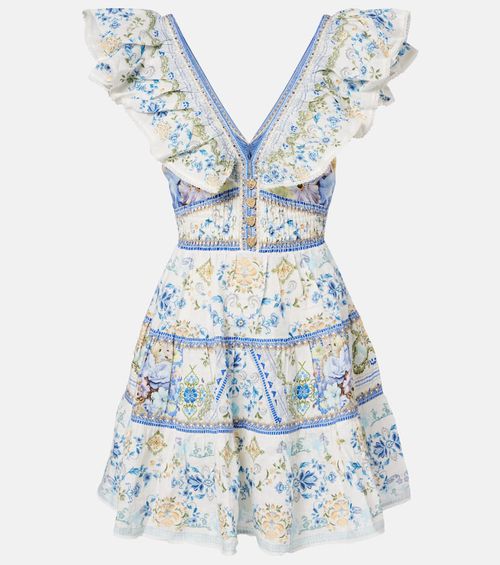 Embellished floral linen minidress