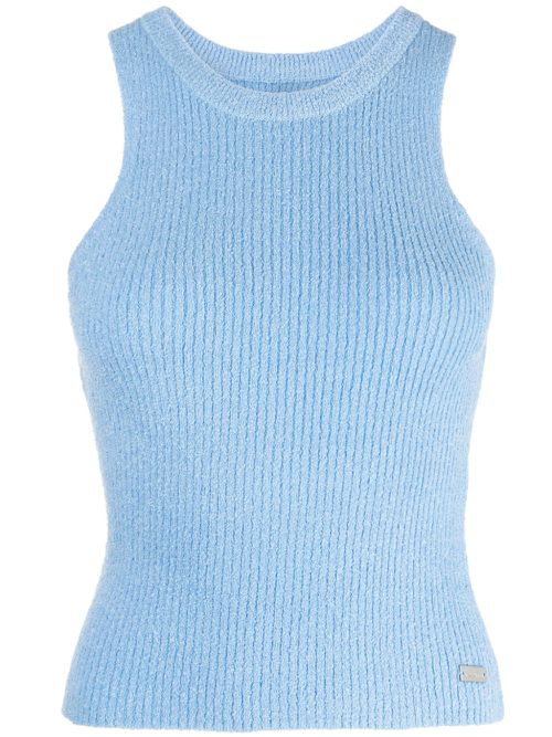 Logo-plaque ribbed tank top - Blue