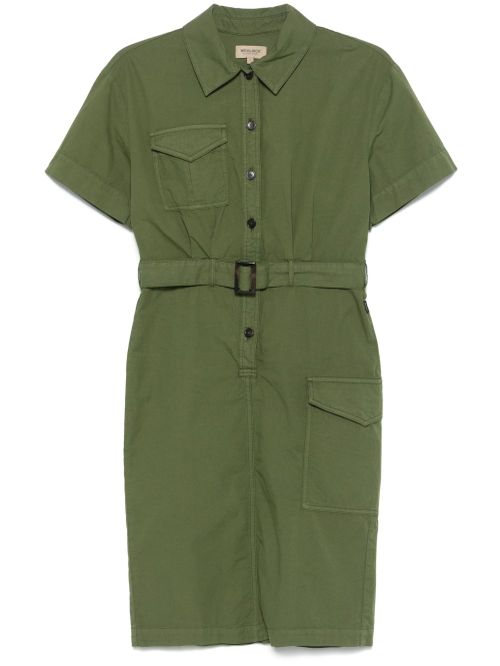 Belted Cotton Shirt Shirt Dress — Olive Green