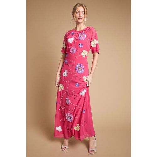 Oasis Womens Angel Sleeve Statement Embellished Maxi Dress - Pink
