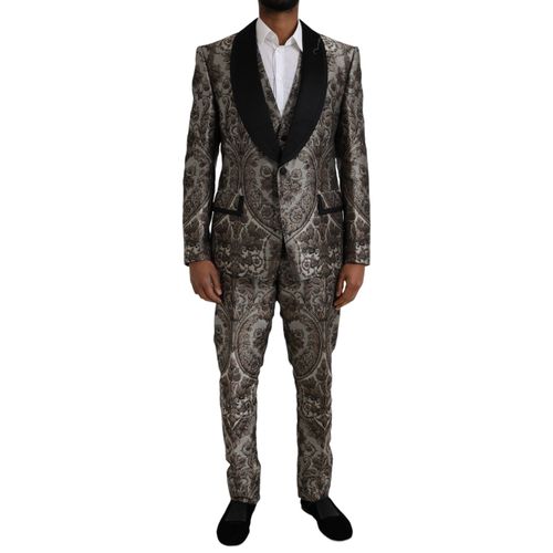 Floral Jacquard Pant Suit — Brown
