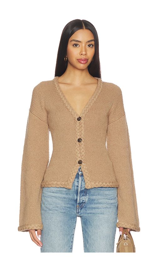 Tularosa Della Braided Detail Cardigan in Brown. M also in L, S, XL