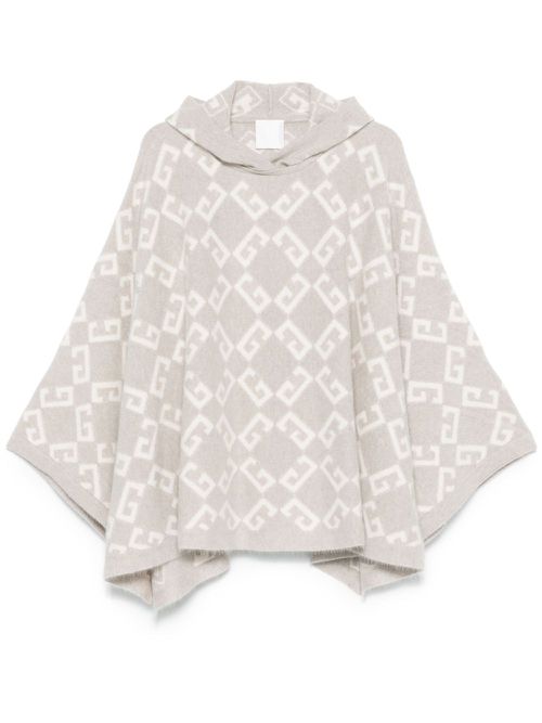 Logo-intarsia hooded poncho - 250 - BEIGE