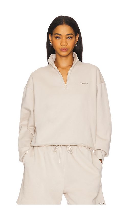 7 Days Active Organic Fitted Half Zip Sweatshirt in Taupe. -  XS also in L