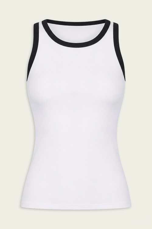 Cotton Ringer Tank in White Black