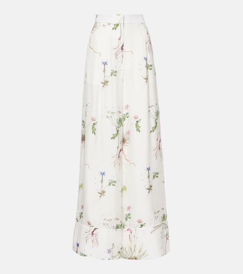 Floral printed silk wide-leg pants