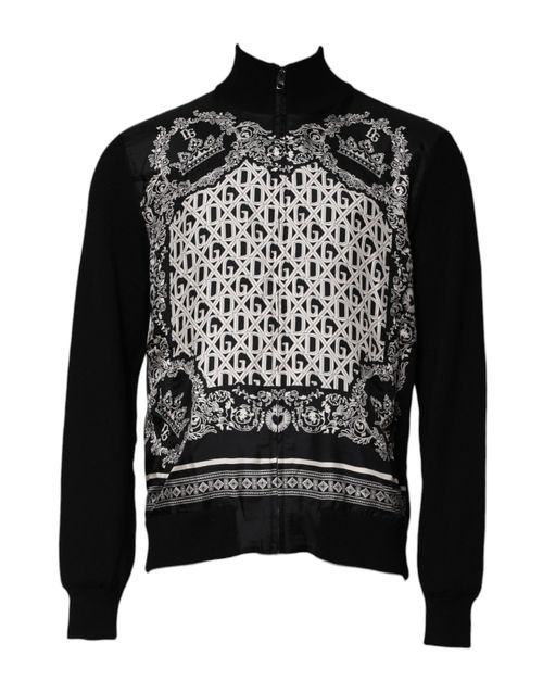 Bandana-Print Cashmere-Silk Cardigan — Black