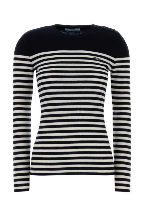 Striped Virgin Wool Sweater — Navy