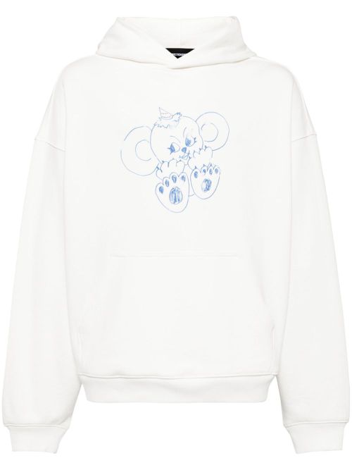 Monster-print cotton hoodie - White