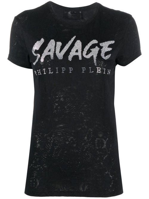 Sequin-design cotton T-shirt - Black