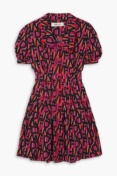 Diane von Furstenberg | Darius pleated printed crepe mini dress | Realry