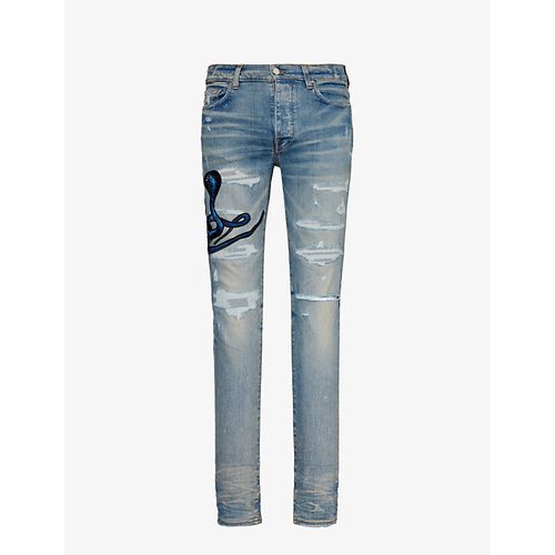 Mens Clay Indigo Snake-patch Slim-fit Tapered Stretch-denim Jeans