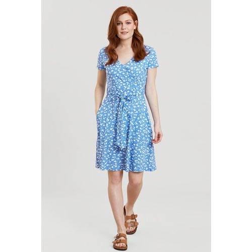 Mountain Warehouse 'Santorini' Womens Jersey Wrap Dress with Pockets Summer Comfy Outfit Blue Cotton