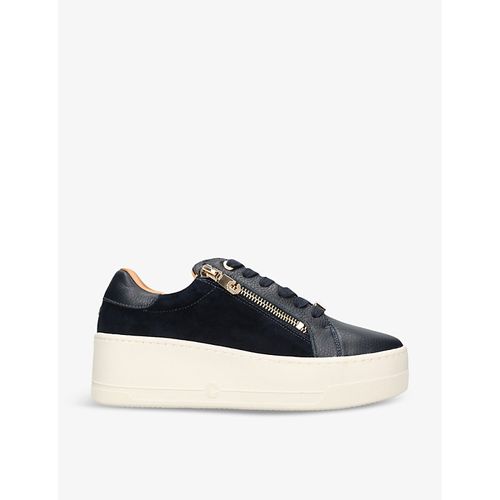 Womens Navy Connected Zip Leather Low-top Trainers