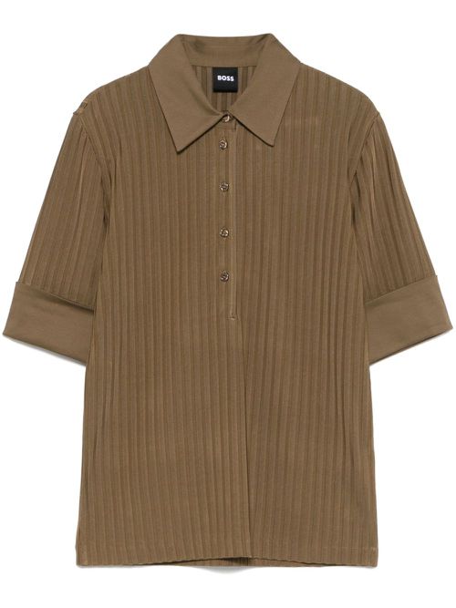 Ribbed polo top - Brown