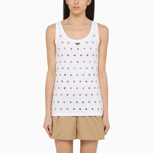 White Cotton Tank Top With Eyelets