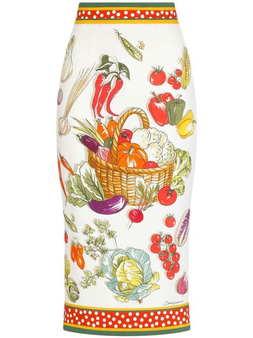 Vegetable-print pencil skirt - White