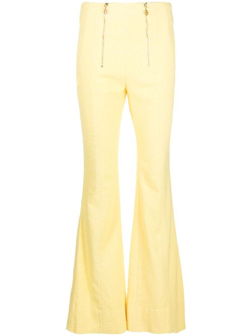 Zip-detail tweed flared trousers - Yellow