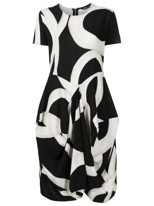 Abstract-pattern draped dress - Black