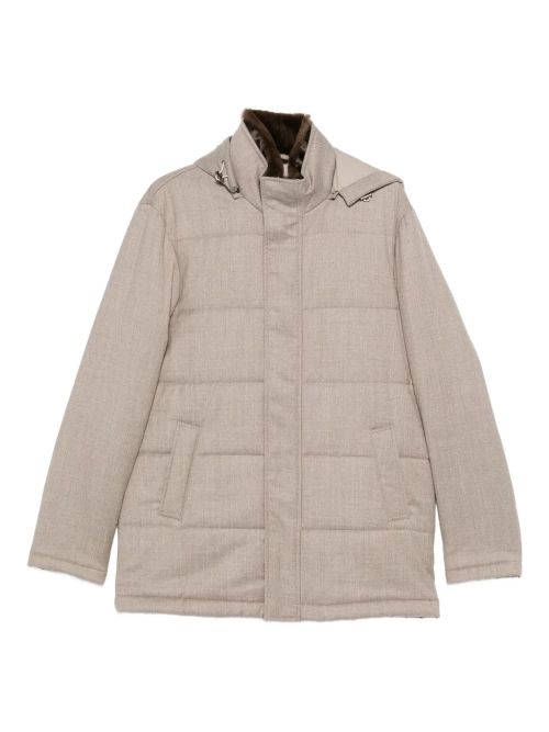 Padded Hooded Down Jacket — Beige