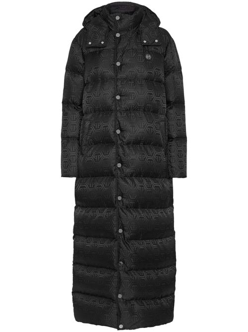 Monogram-pattern padded coat - Black