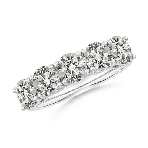 Angara 3.15 Carats Prong-Set Round Diamond Five Stone Wedding Ring in 14K White Gold