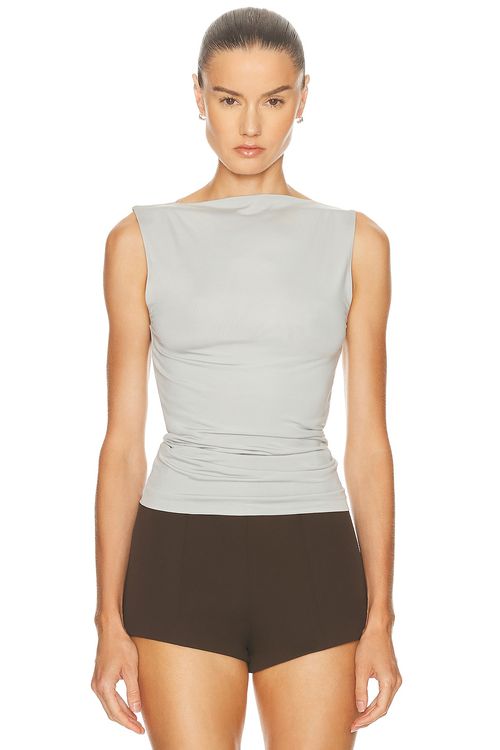 St. Agni Cupro Jersey Top in Light Grey