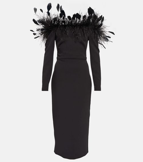 Feather-trimmed midi dress