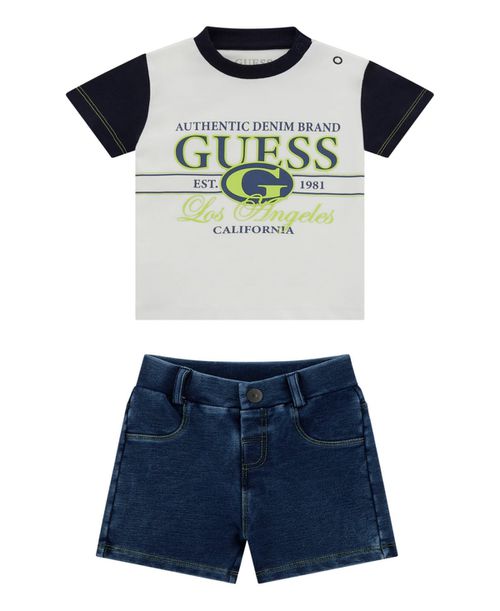 Baby Boys Short Sleeve T-Shirt and Knit Denim Shorts, 2-Piece Set - White