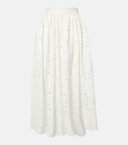 Gathered cotton-blend midi skirt