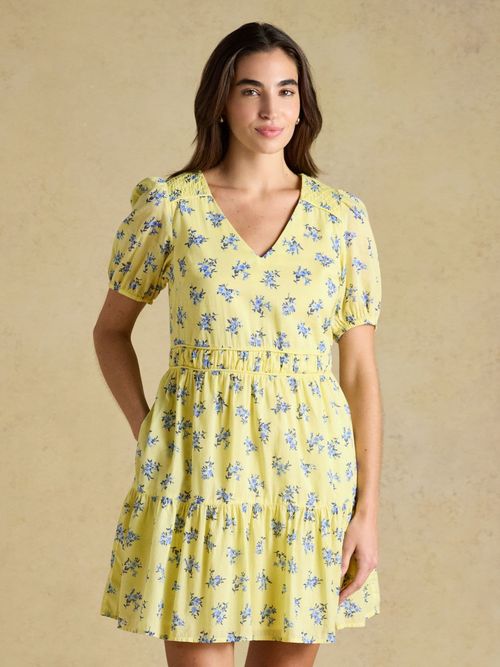 Daphne Yellow Ditsy Short Sleeve Tiered Dress
