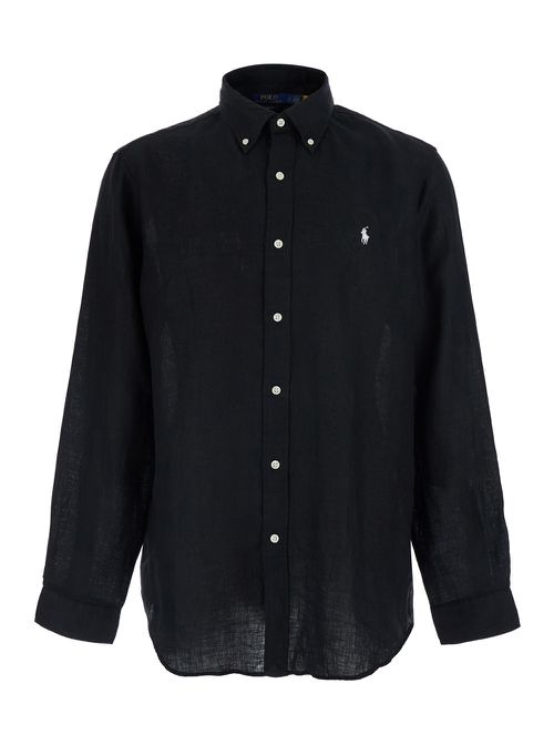 Linen Shirt Custom-Fit Black And Blouses - Men